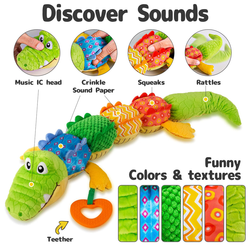 Sumobaby crocodile tail rattle adds playful sound during playtime.