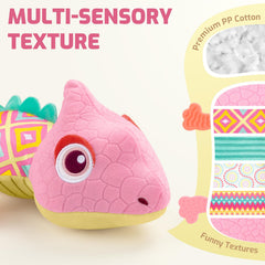 Sumobaby dinosaur back with crinkle textures stimulates tactile exploration.