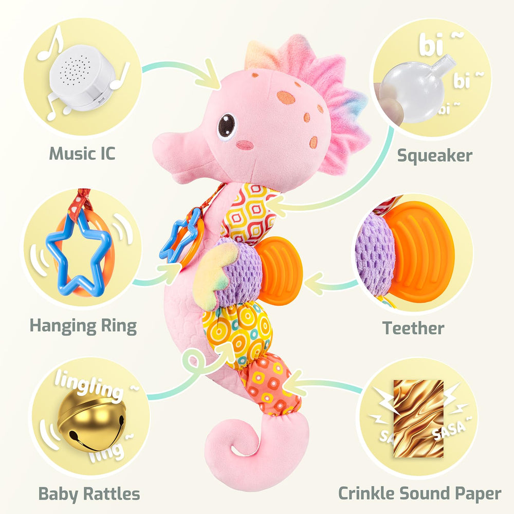 Sumobaby Seahorse tail rattle to spark auditory curiosity.