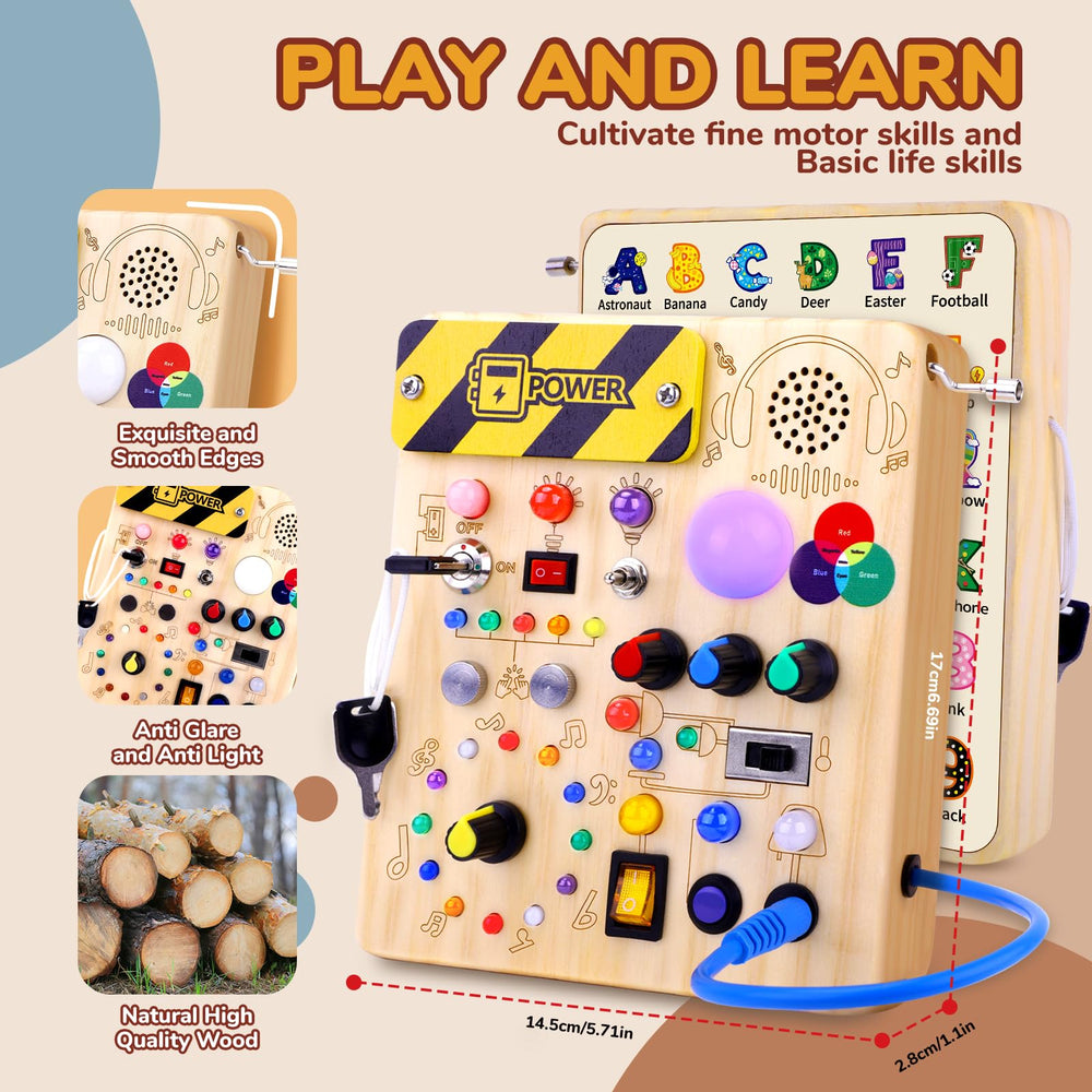 Sumsoltic Busy Board showcases a single-piece wooden construction with a smooth finish.