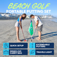 SUN NINJA Beach Golf Set three-hole layout for friendly competition.