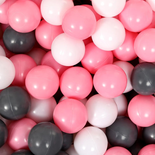 Suncuber ball pit balls in pink, white and grey promote safe sensory play for toddlers