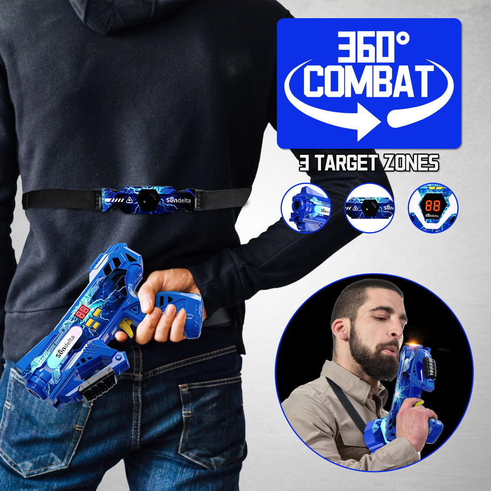 Sundelta laser tag guns side view showing textured grip and durable design for outdoor play.