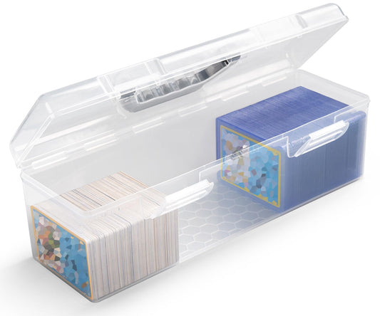 SUNEZLGO toploader storage box showing high capacity for 200+ cards, ideal for collections
