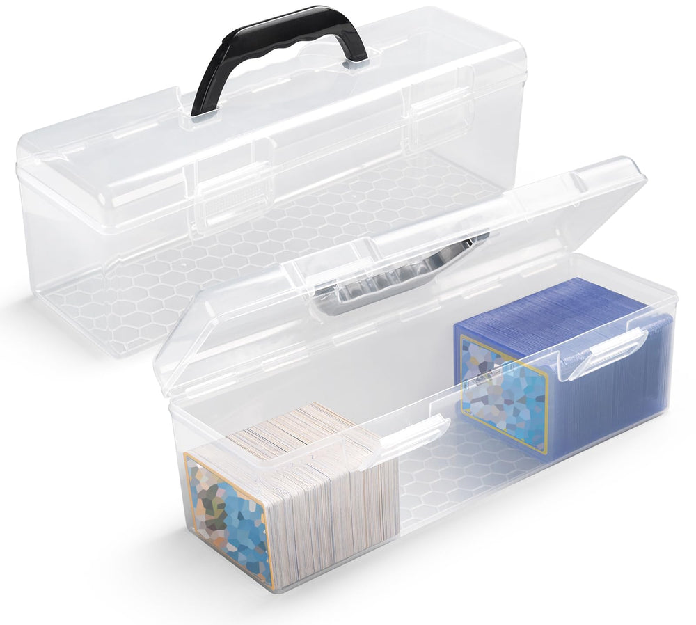 SUNEZLGO toploader storage box with large capacity for 200+ cards, organized and accessible.