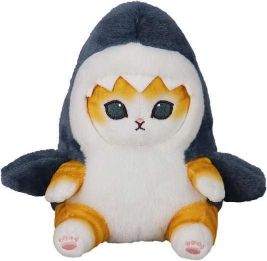 Sunfedmiss Shark Cat plush front view, soft fur for comforting hugs.