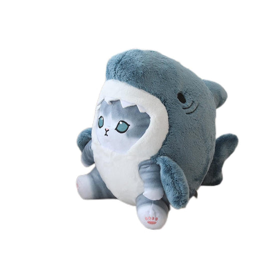 Sunfedmiss Shark Cat plush toy in blue-grey with soft fur for cozy hugs.