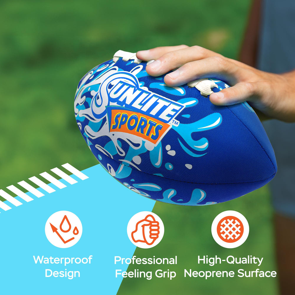 Sunlite Sports waterproof football uninflated and easy to inflate with included pump.