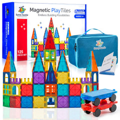Sunny Auntie Magnetic Tiles 125-Pcs set parts for imaginative building fun