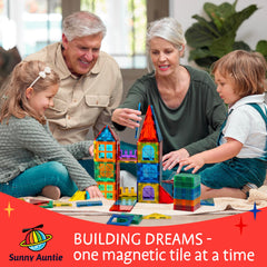 Sunny Auntie Magnetic Tiles BPA-free material with rounded edges for safe handling.