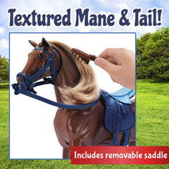 Sunny Days Appaloosa detachable saddle supports versatile, lifelike play.
