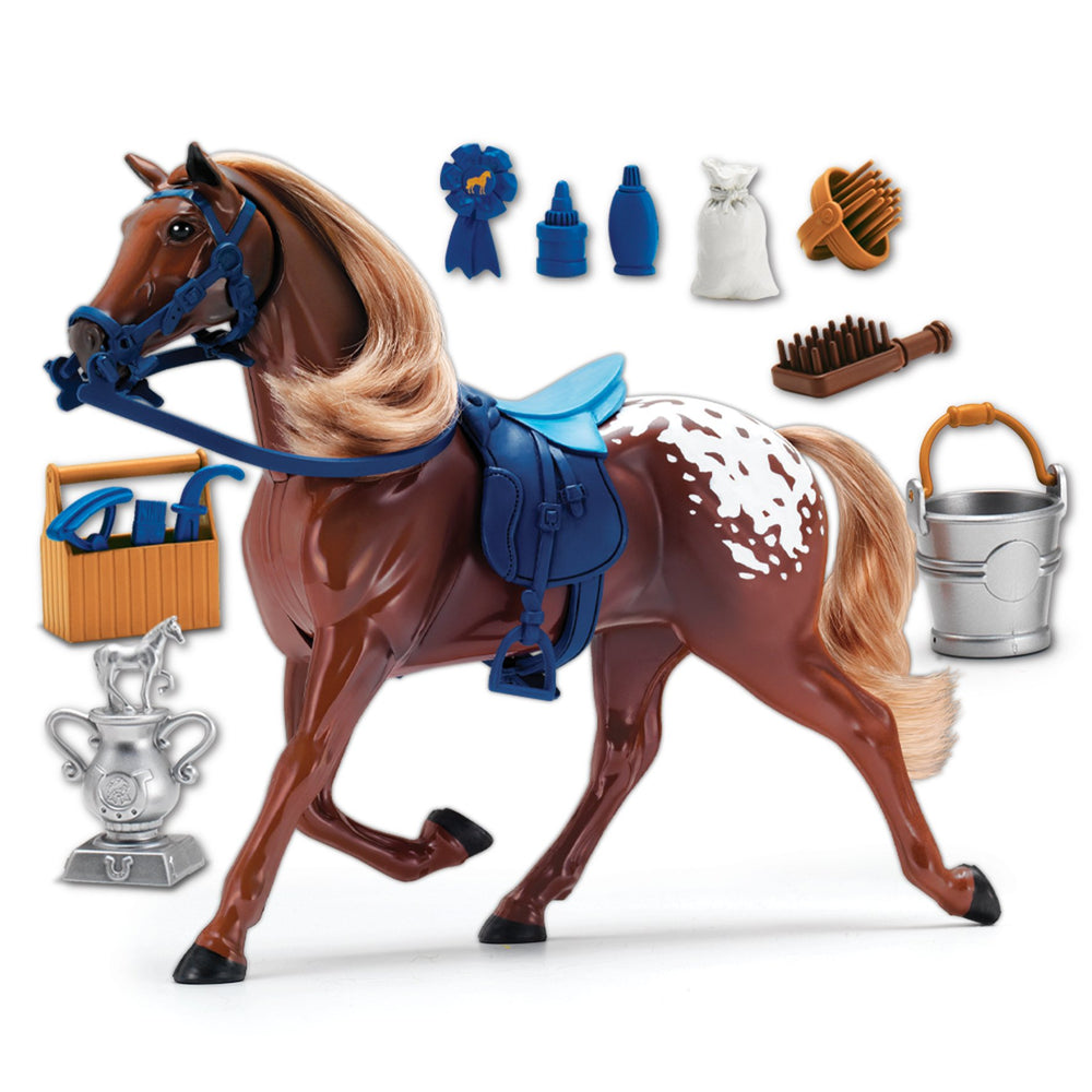 Sunny Days Appaloosa horse with moveable head and lifelike sounds for interactive play.