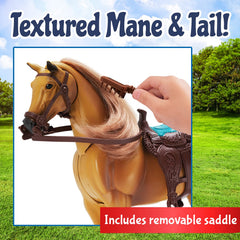 Sunny Days Entertainment Quarter Horse detachable saddle for lifelike dressing play.