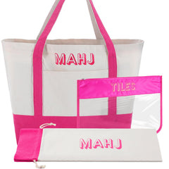 Sunnymove mahjong bag with pink embroidery for stylish storage.
