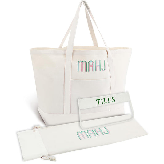 Sunnymove large white mahjong bag with organized compartments for tiles and racks.