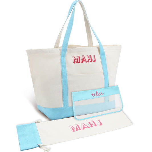 Sunnymove large blue mahjong canvas bag for easy tile transport and storage.