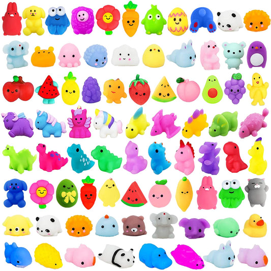 SunPROUND 130Pcs mochi squishies assortment with dinosaurs for classroom prizes.