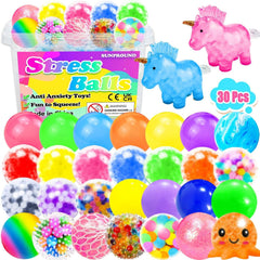 SUNPROUND 30Pcs XL Stress Balls colorful squishy set for quick focus and tactile play.