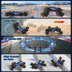 Sunrad 8WD gesture RC car spray effects add sci-fi flair during stunts.