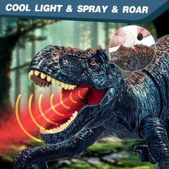 Sunrad RC Dino spray lights roar feature enhances interactive pretend battles.