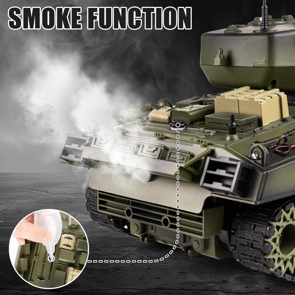 Supdex 1/18 RC Tank smoke and sound features boost immersion.