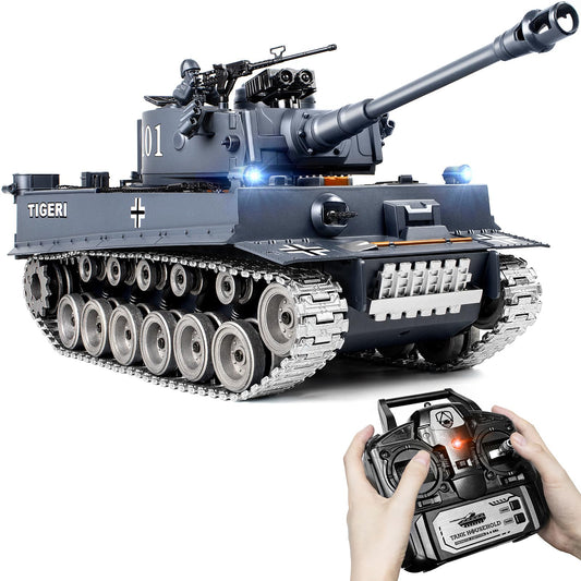 Supdex RC Tank Tiger I front view highlighting rugged alloy build for outdoor play.