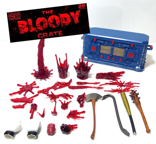 Super Action Stuff Bloody Crate blue crate with lid for dramatic action figure scenes.