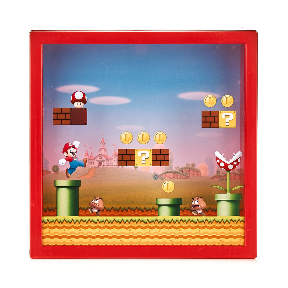Super Mario arcade money box front view with iconic 3D platform design for fans.