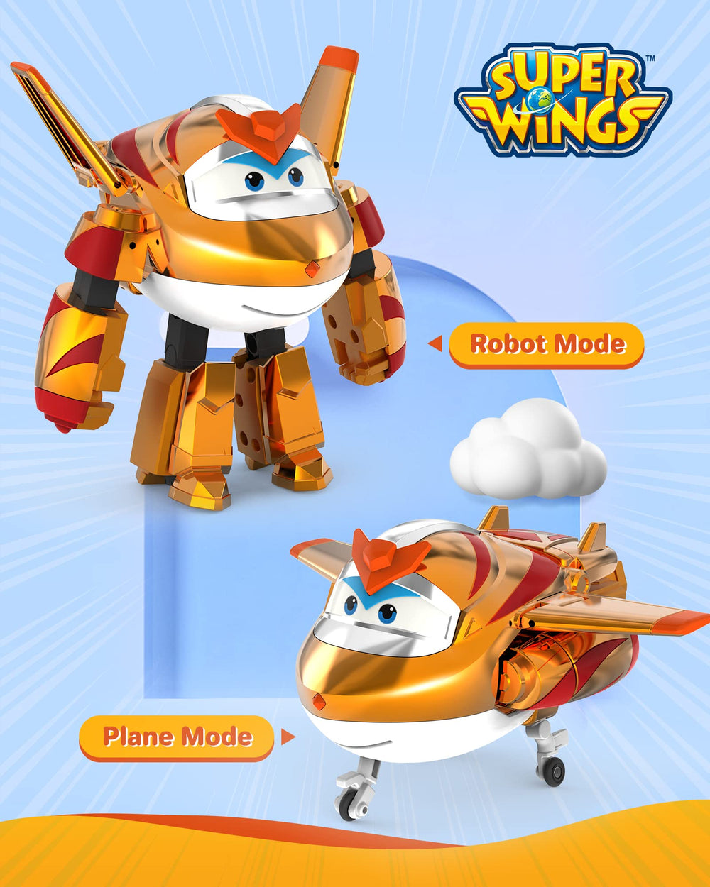 Super Wings Golden Boy wheels roll smoothly for play.