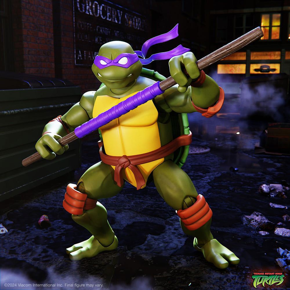 Super7 Donatello with bow staff showcases classic accessory for action scenes.