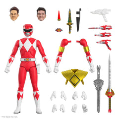 Super7 Red Ranger figure front view showing premium articulation for dynamic display