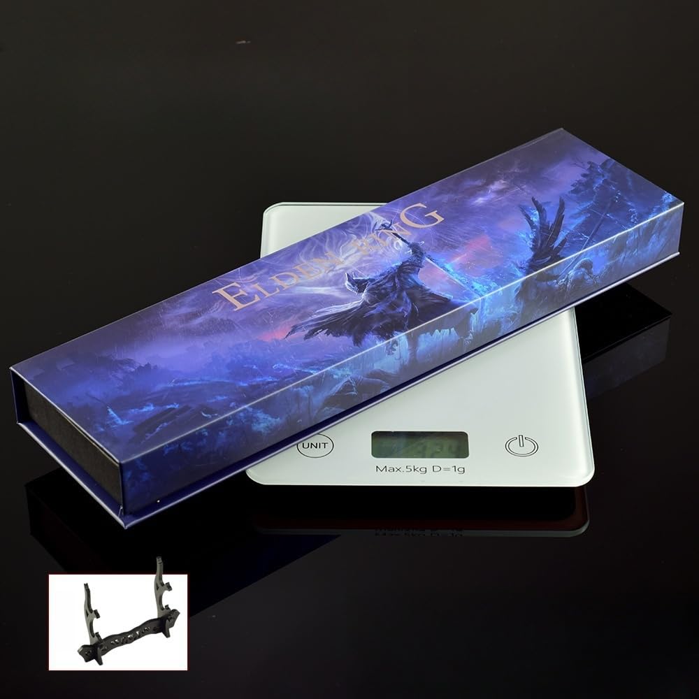 Gaming display on shelf with Superbuybox Nightreign blade greatsword
