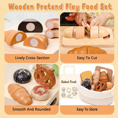 SUPERGFS wooden bakery playset donuts invite imaginative dessert shop scenarios and social interaction.