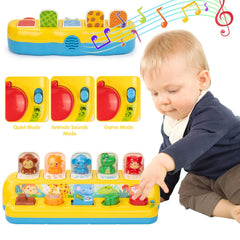 SUPERHIGH Pop Up Toy game mode challenges babies to follow light prompts.