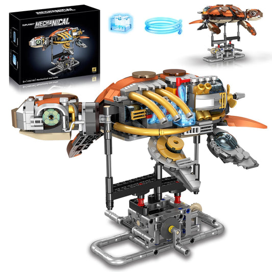 Suplanet mechanical turtle building set shown in full 659-piece kit for immersive construction