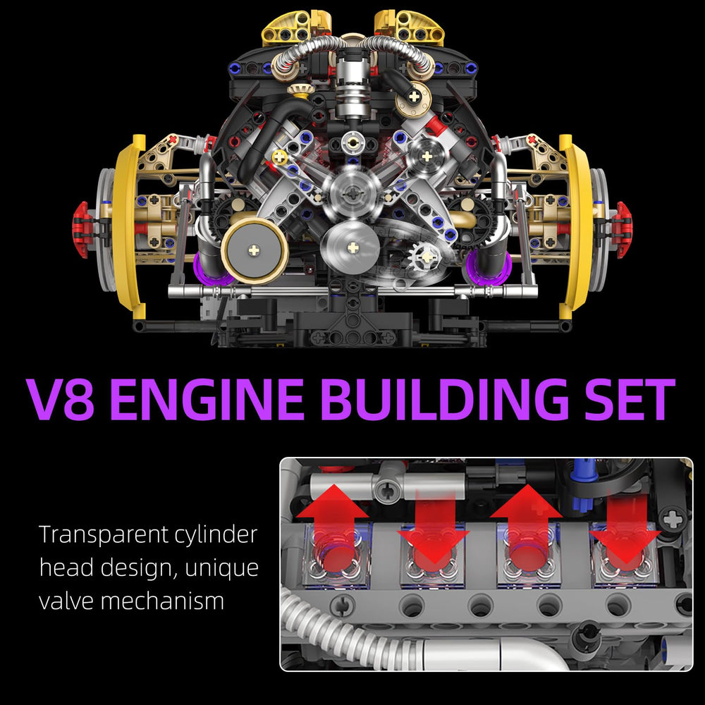 Suplanet V8 engine pistons and valves in sync, revealing internal mechanics.