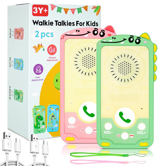 Surekuo kids walkie talkies front view with dinosaur silicone case for safe play