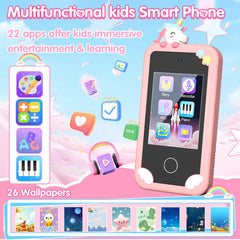 Surelect Kids Smart Phone pink back view highlights the dual camera for fun photos