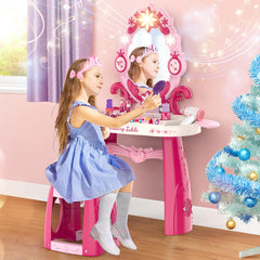 Surelect vanity set stool provides a stable seat for safe playtime.