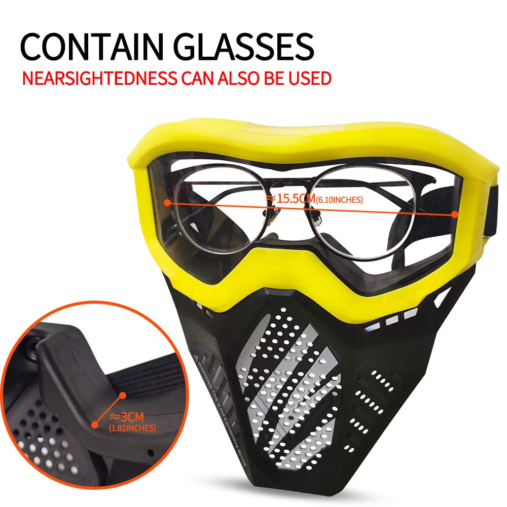Surper mask back buffer layer absorbs impact from Nerf ammo.