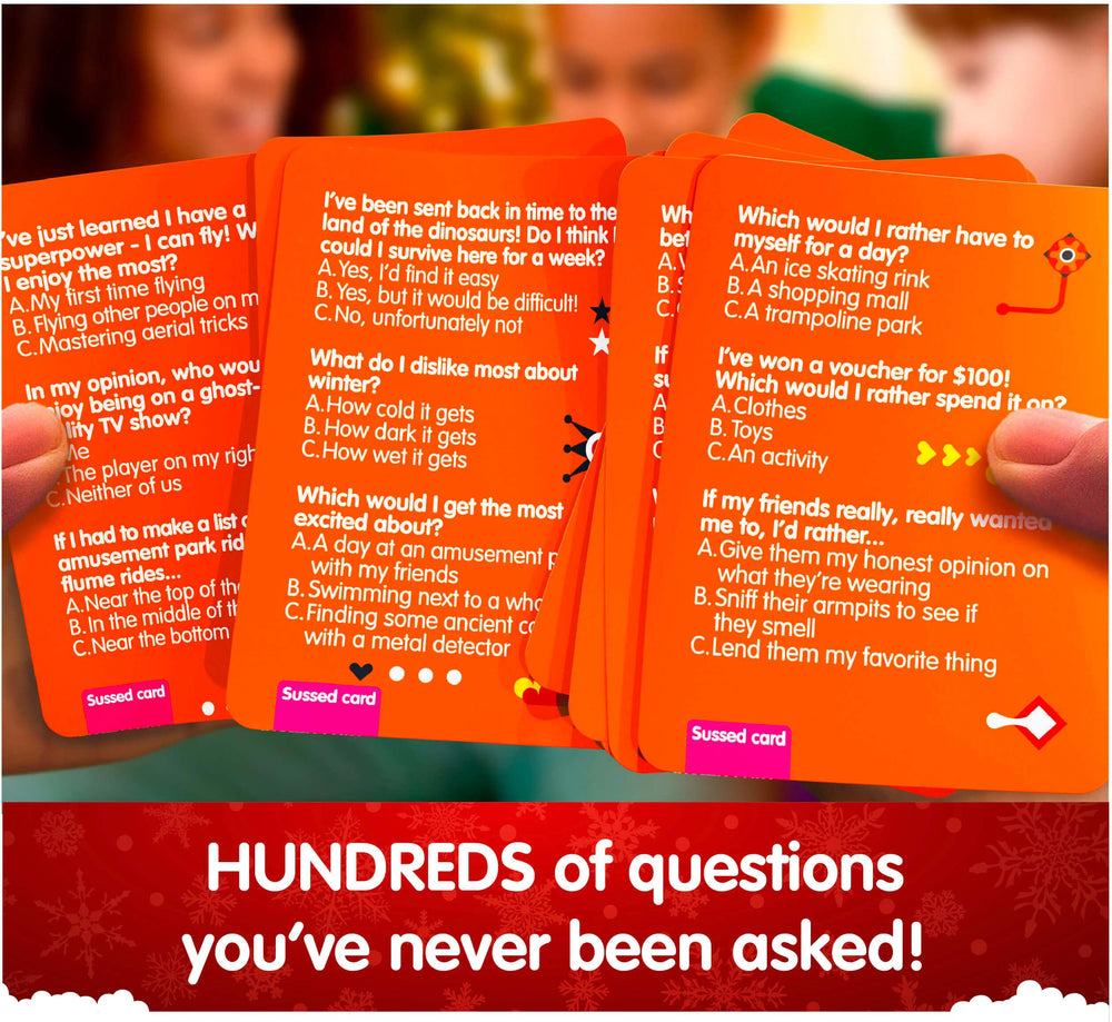 SUSSED The Wacky What Would You Do card spread shows hundreds of questions for endless laughs.