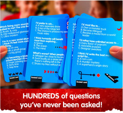 SUSSED WWYD front card illustration inviting outrageous answers and playful debate
