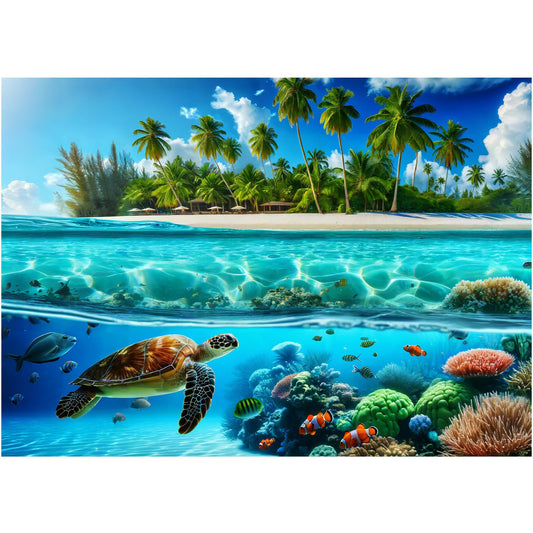 Sutinban Sea Turtle 1000-piece puzzle laid out for ocean scene exploration and family bonding