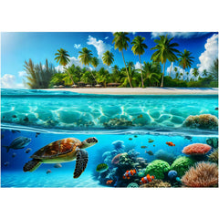 Sutinban Sea Turtle 1000-piece puzzle laid out for ocean scene exploration and family bonding