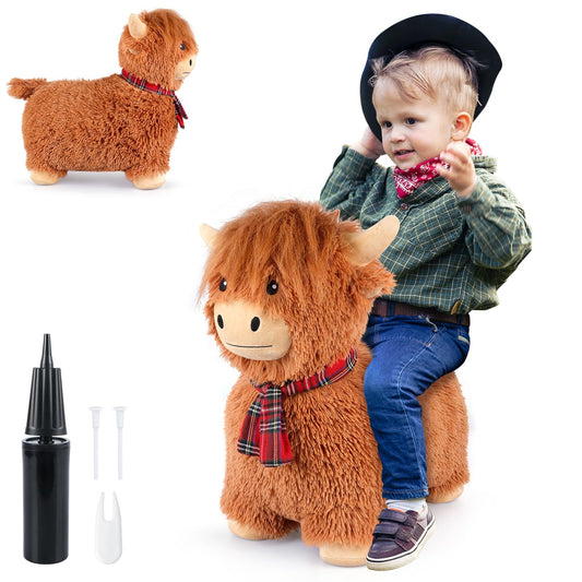 SuzziPals bouncy Highland Cow toy with soft plush fur for gentle play