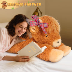 SuzziPals large stuffed animal cow ready for naps and play.