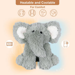 SuzziPals microwavable heating pad elephant in hand for targeted relief