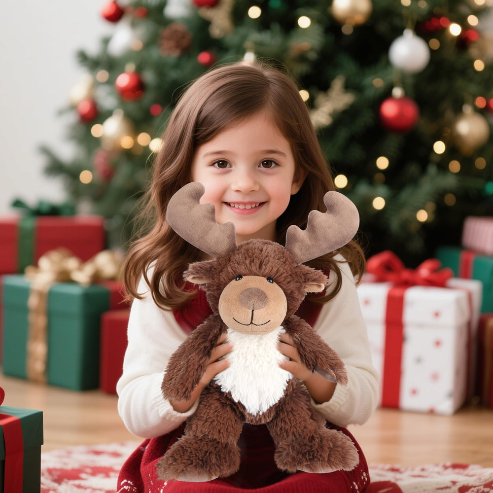 SuzziPals Moose plush with button eyes and horns, kid friendly