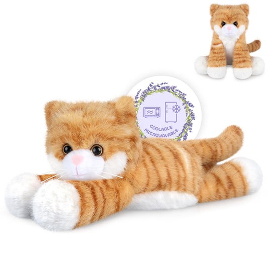 SuzziPals orange-cat heatable plush for soothing warmth and relaxation.