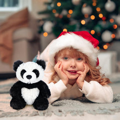 SuzziPals panda plush in freezer bag for cold therapy.